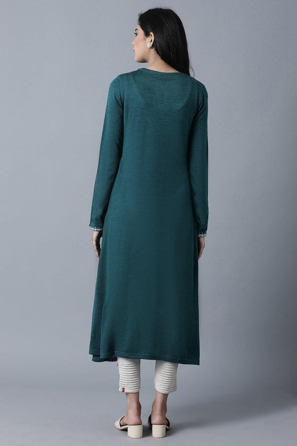 Green Floral Embroidery Winter kurta