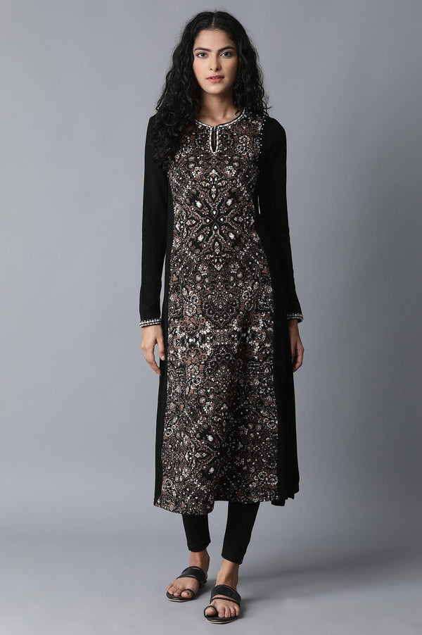 Black Floral Embroidery Winter kurta