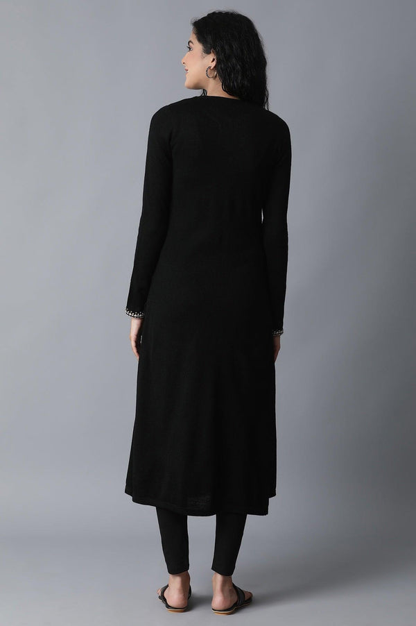 Black Floral Embroidery Winter kurta