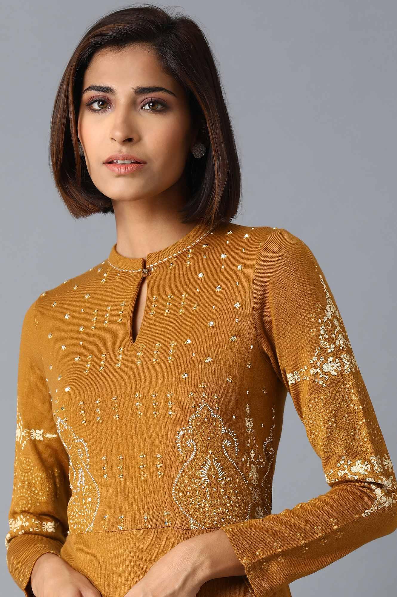 Orange Acrylic kurta - wforwoman