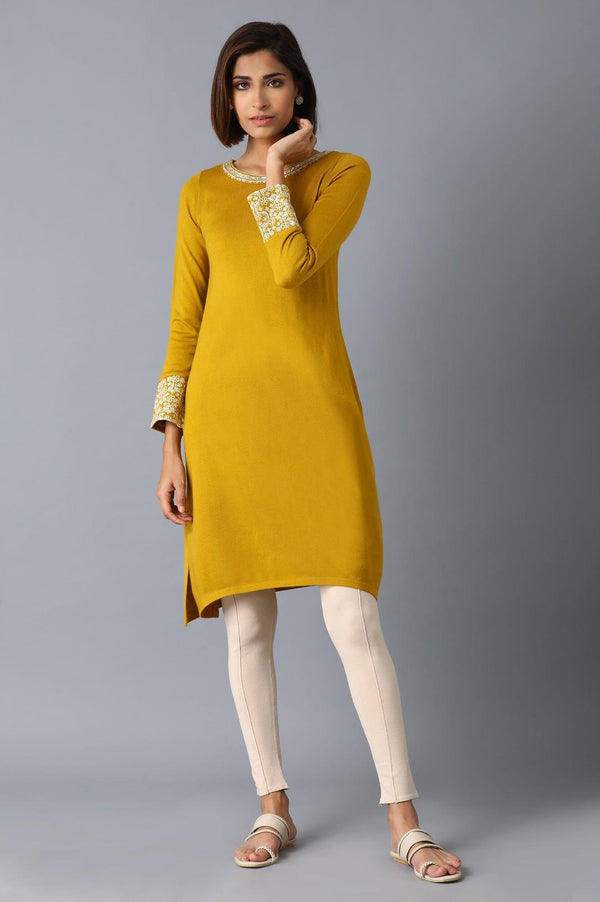 Yellow Solid Straight kurta