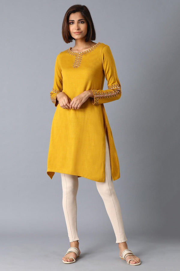 Mustard Yellow Solid Acrylic kurta