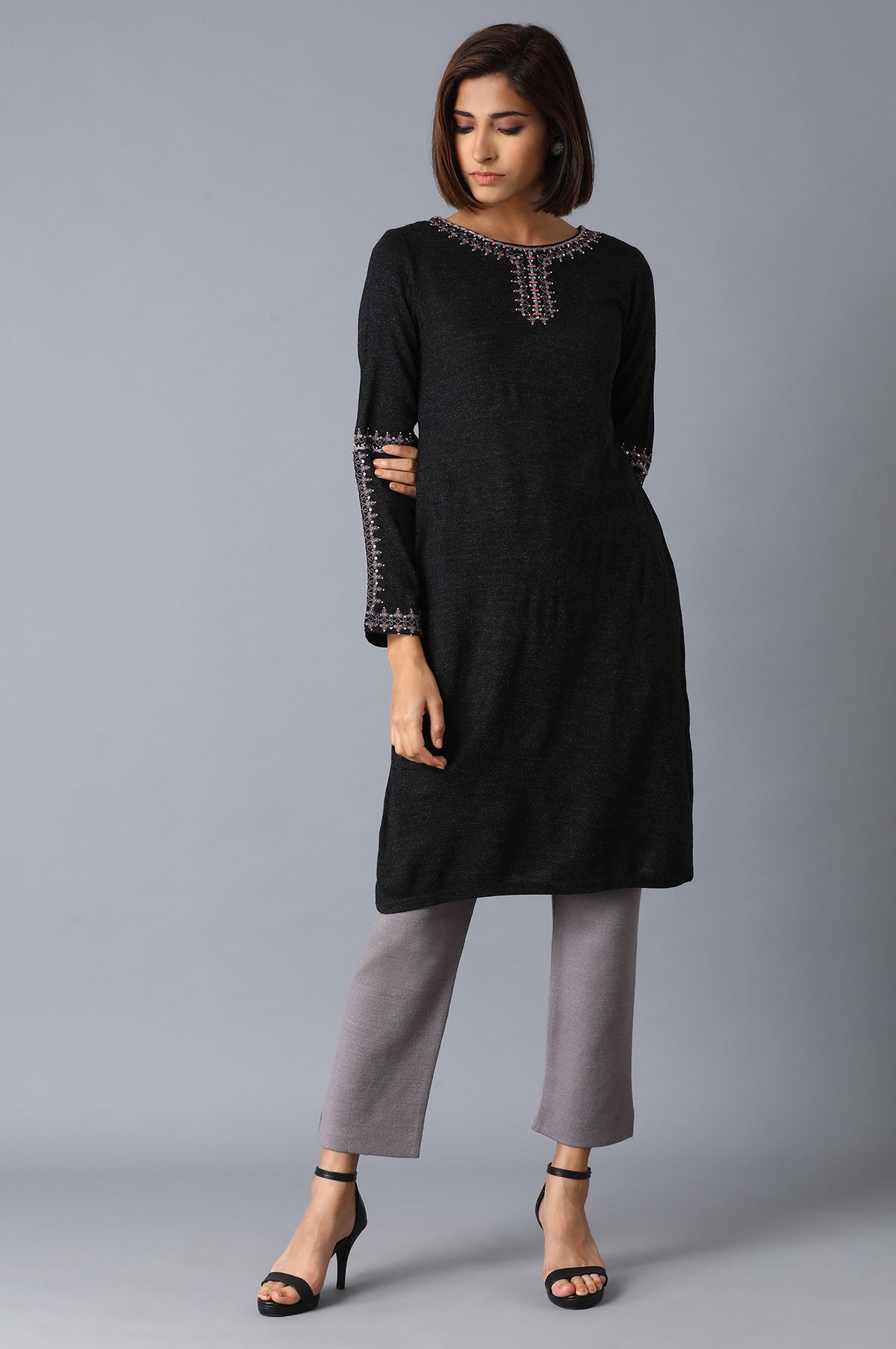 Grey Solid Winter kurta - XS
