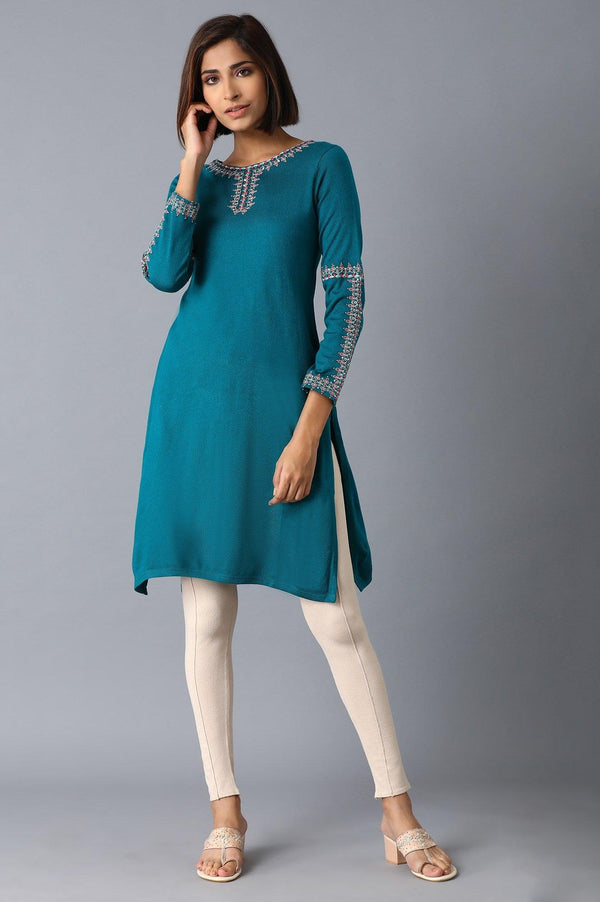 Teal Solid Winter kurta