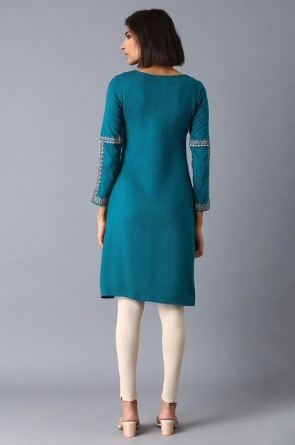 Teal Solid Winter kurta - wforwoman