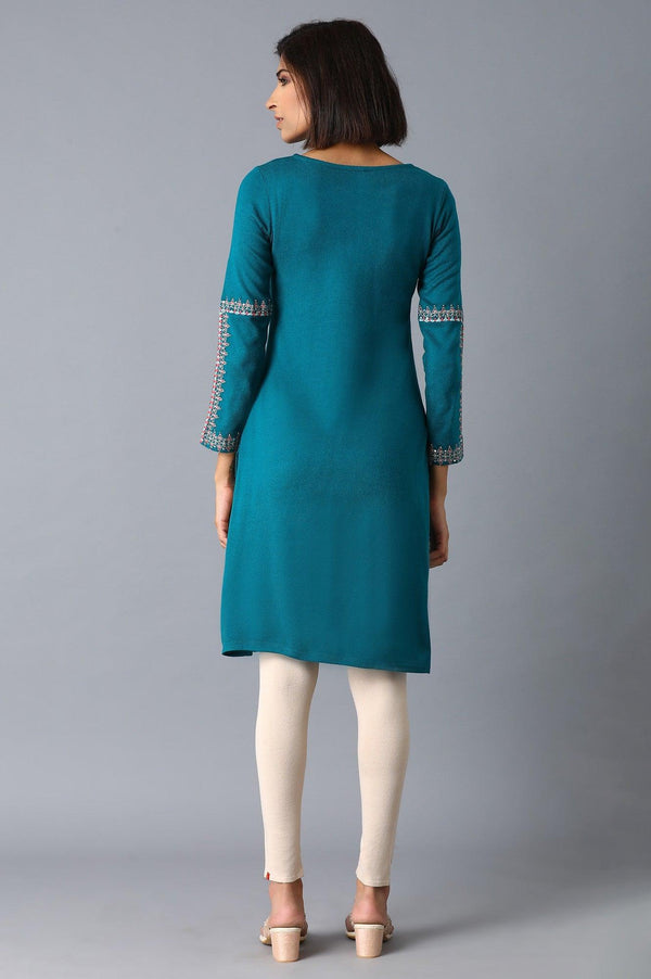 Teal Solid Winter kurta
