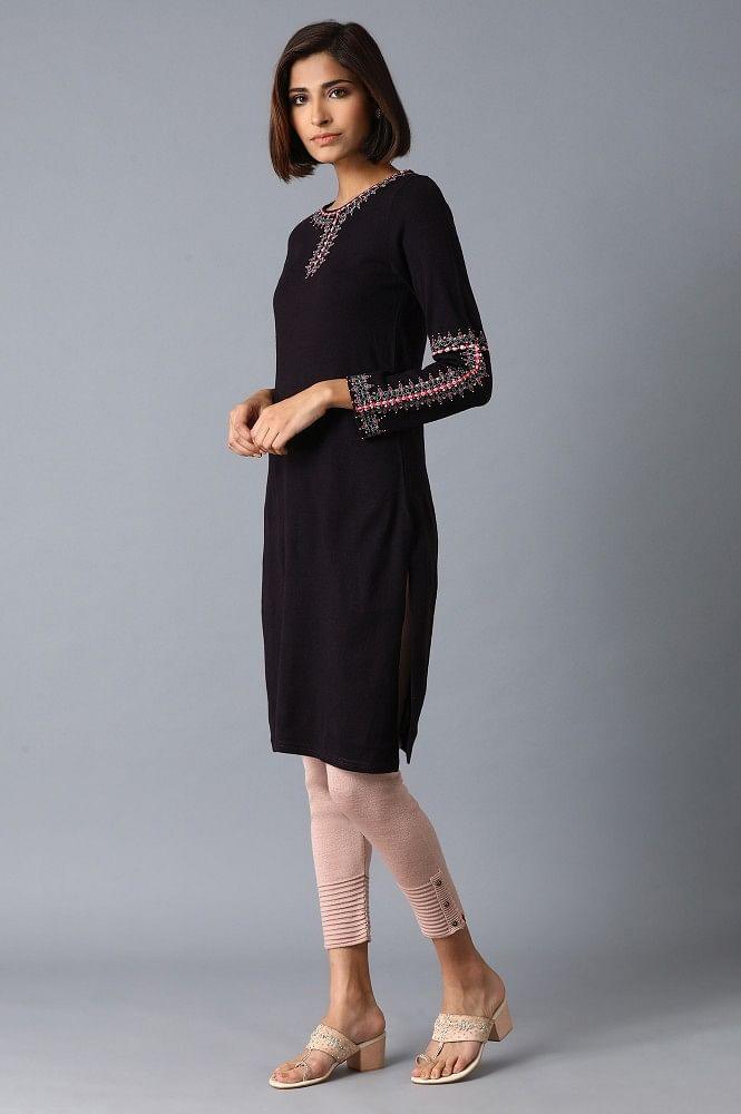 Purple Solid Acrylic kurta - wforwoman