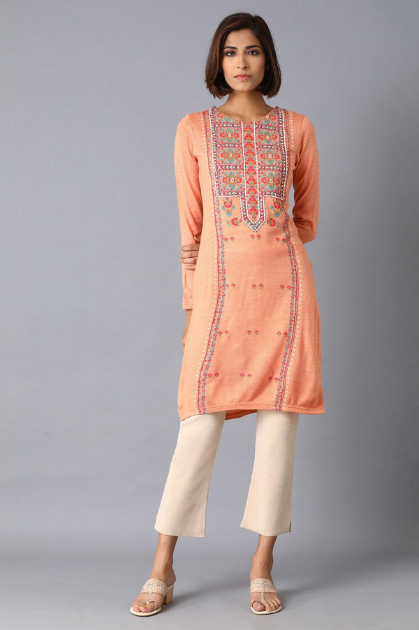 Peach Printed Acrylic A-Line kurta