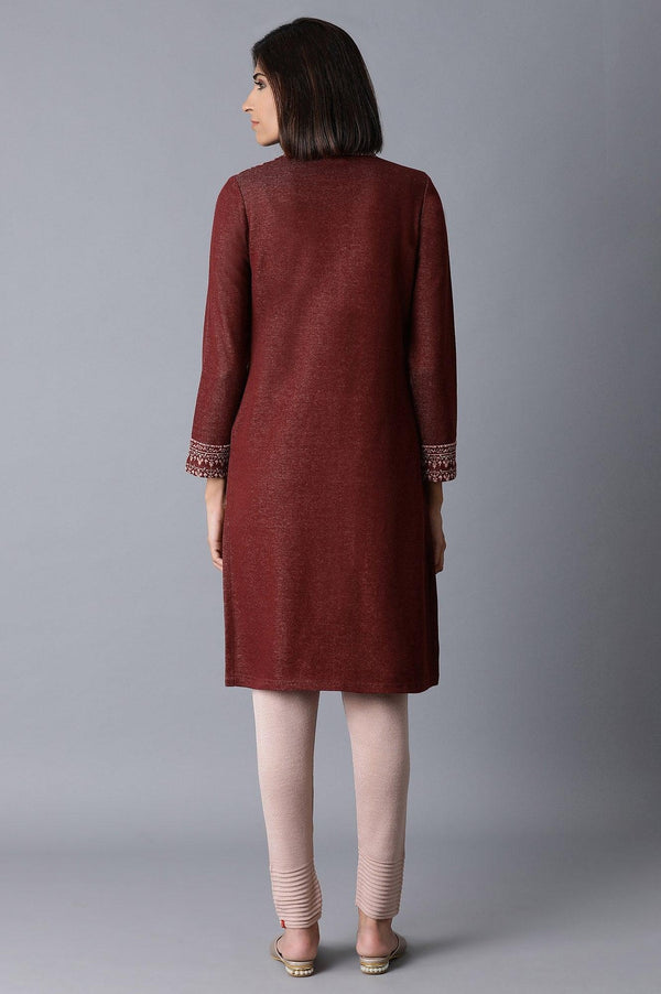 Maroon Placement Jacquard kurta