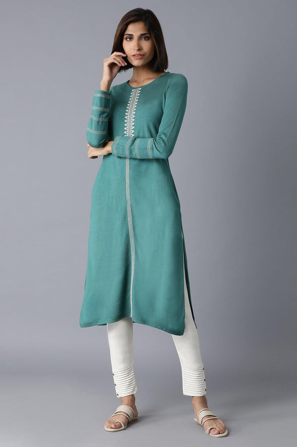 Teal Solid Acrylic Straight kurta