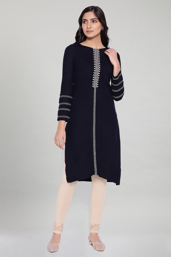 Navy Blue Acrylic Embroidered kurta