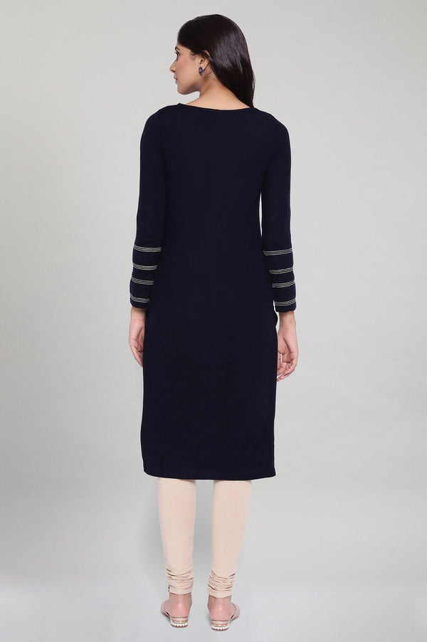 Navy Blue Acrylic Embroidered kurta