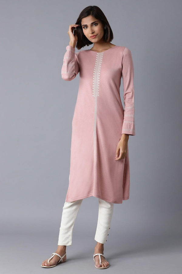 Pink Solid Winter Straight kurta