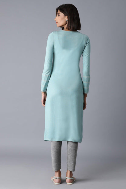Light Blue Solid Winter kurta - wforwoman