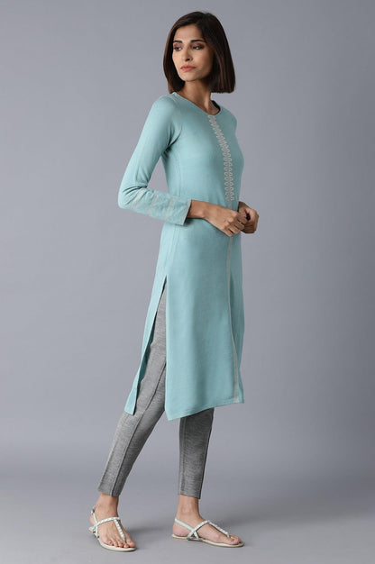 Light Blue Solid Winter kurta - wforwoman