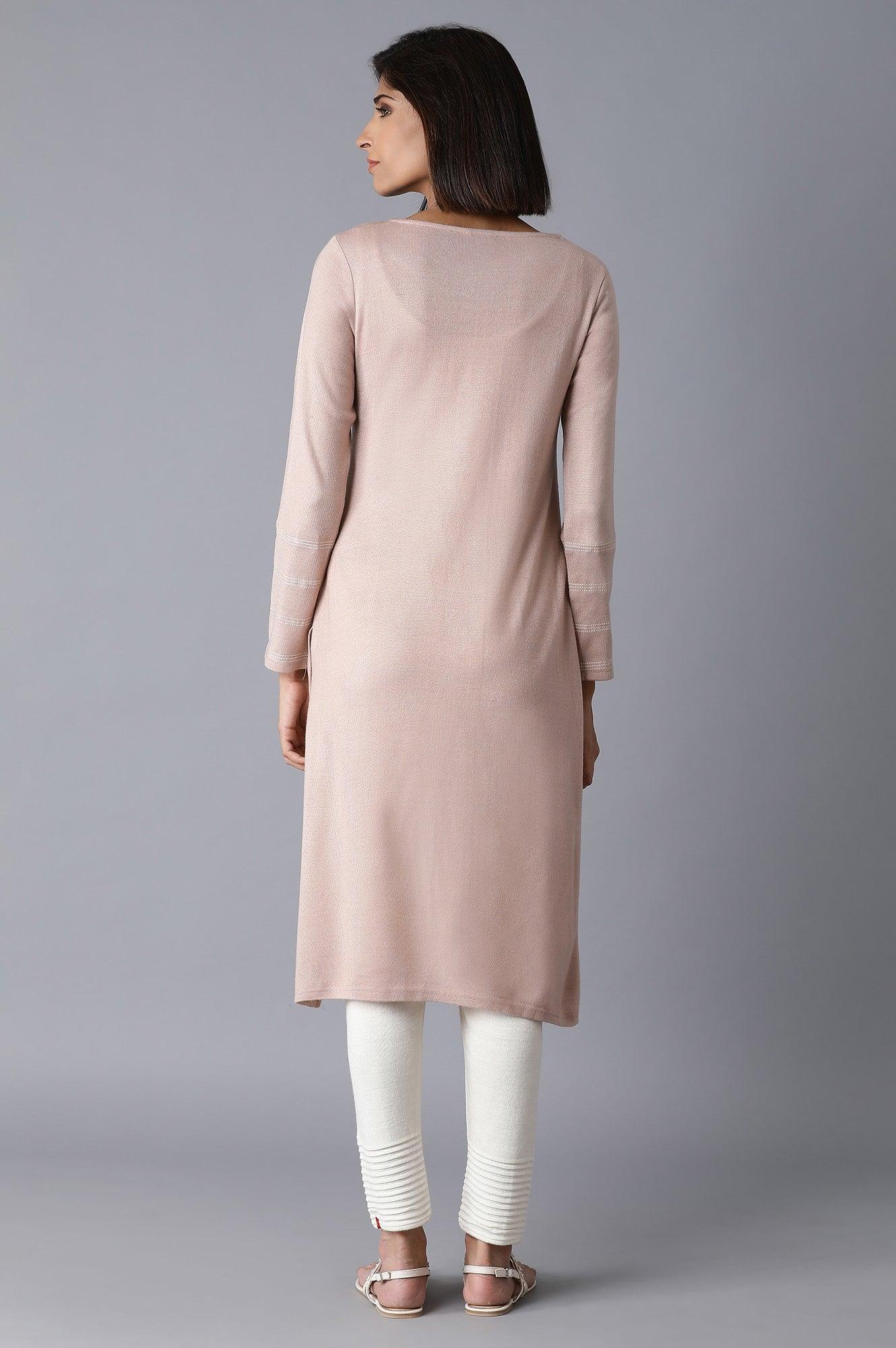 Pink Acrylic Straight kurta - wforwoman