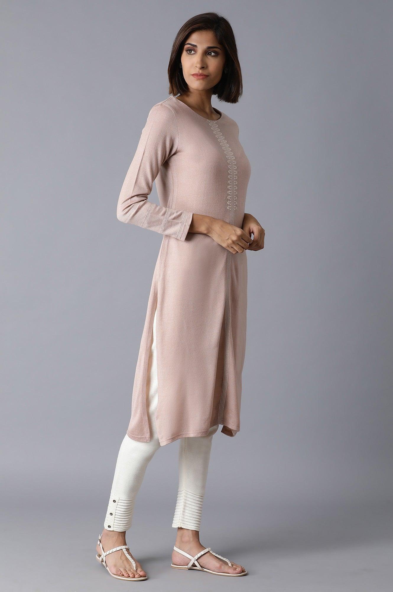 Pink Acrylic Straight kurta - wforwoman