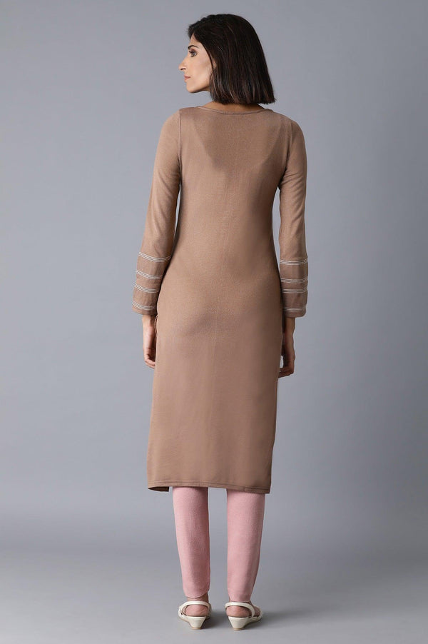 Light Brown Solid Straight kurta