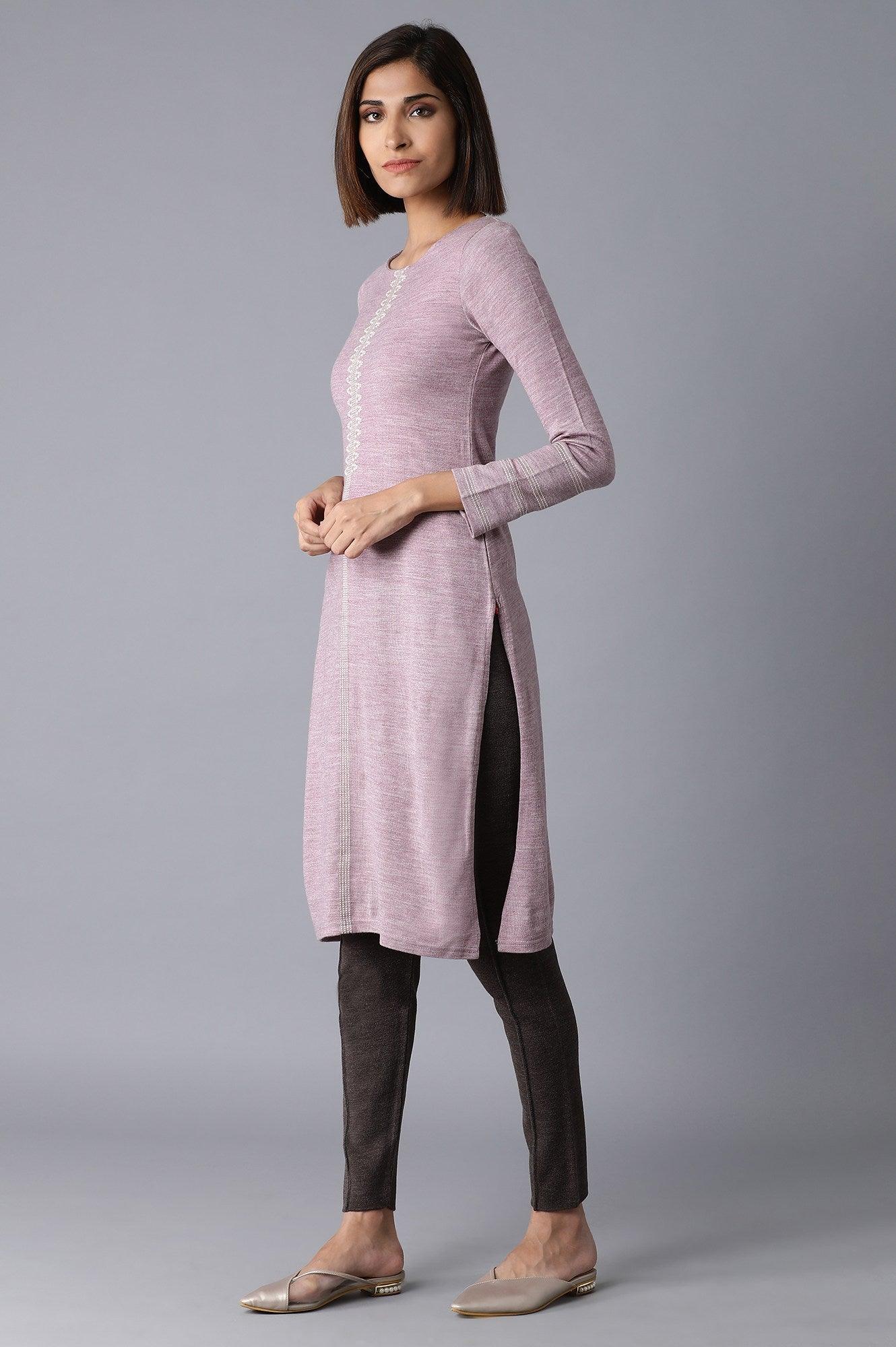 Sweet Lilac Solid Straight kurta - wforwoman