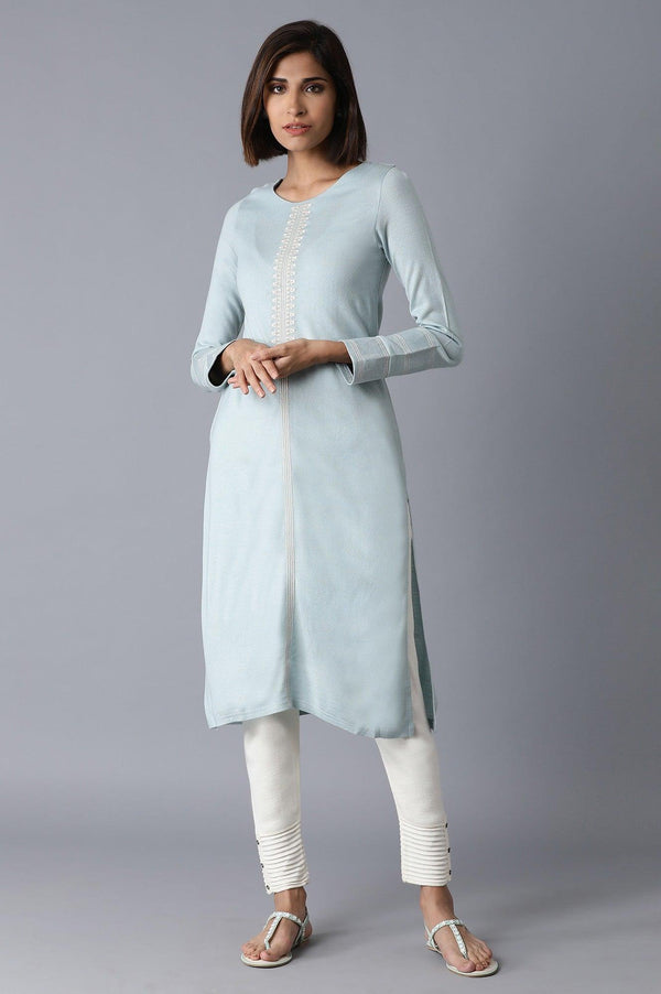 Morning Blue Solid Straight kurta