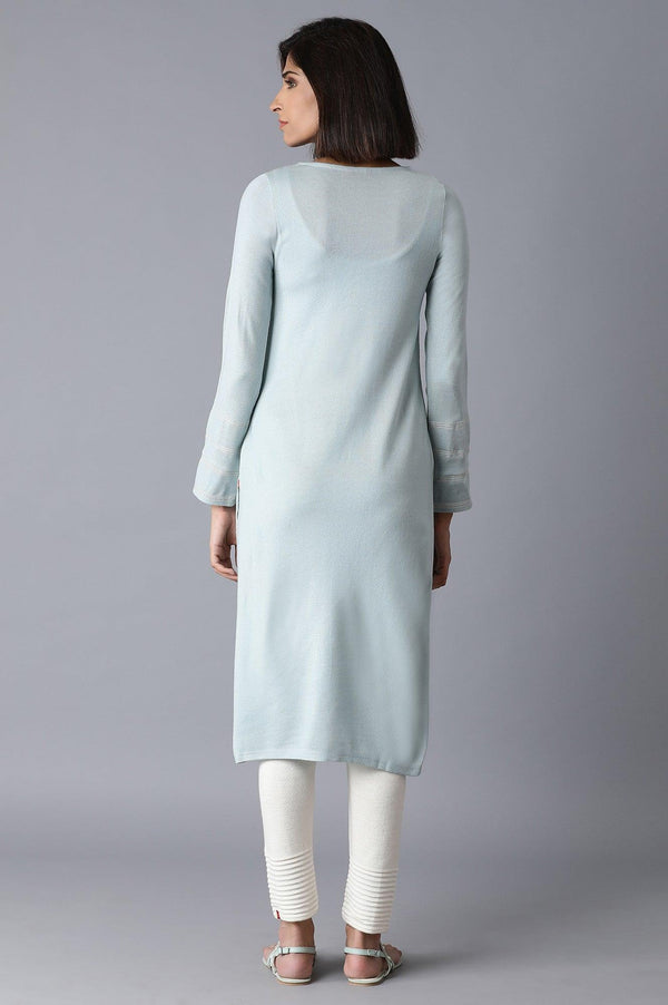 Morning Blue Solid Straight kurta