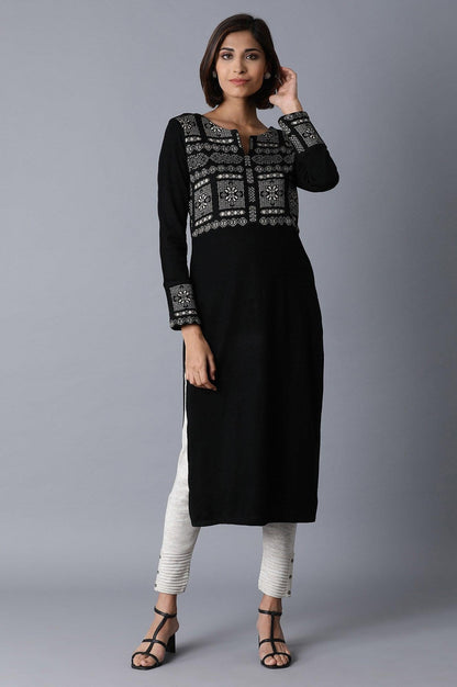 Jet Black Acrylic Jacquard kurta - wforwoman
