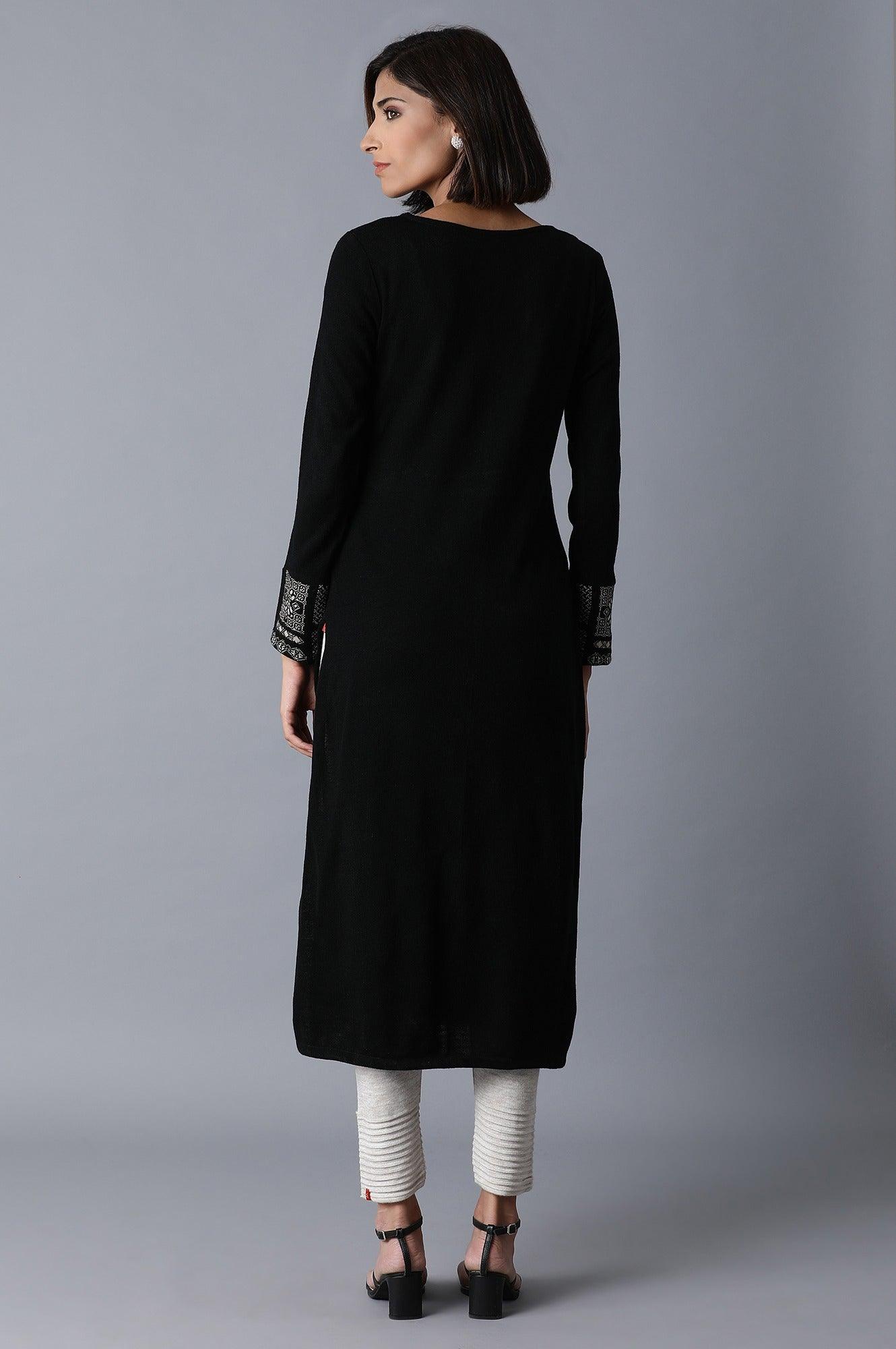 Jet Black Acrylic Jacquard kurta - wforwoman