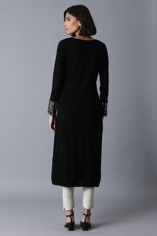 Jet Black Acrylic Jacquard kurta