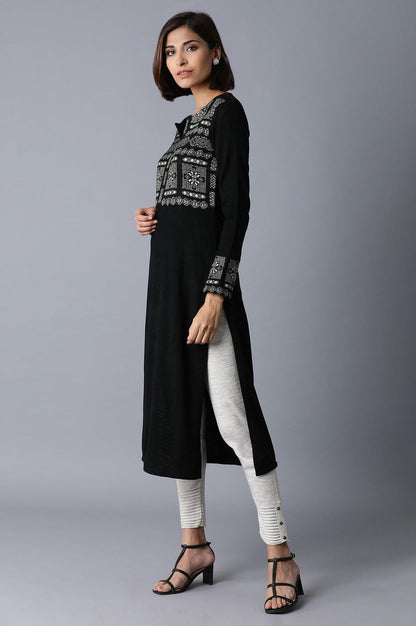 Jet Black Acrylic Jacquard kurta - wforwoman