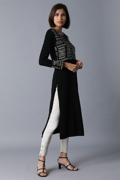 Jet Black Acrylic Jacquard kurta - wforwoman