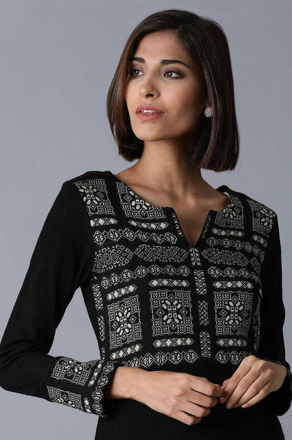 Jet Black Acrylic Jacquard kurta - wforwoman
