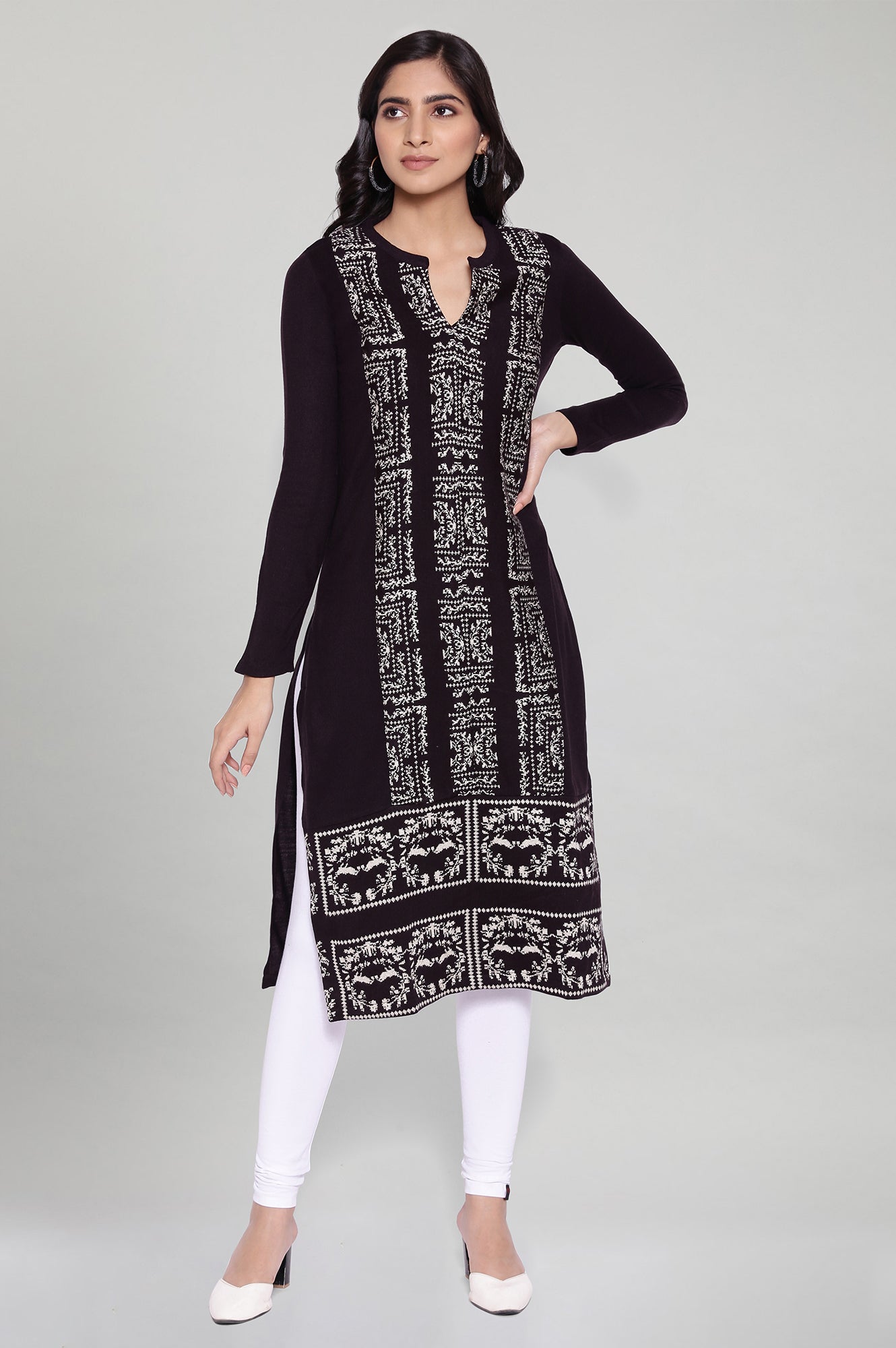 Purple Acrylic Jacquard kurta