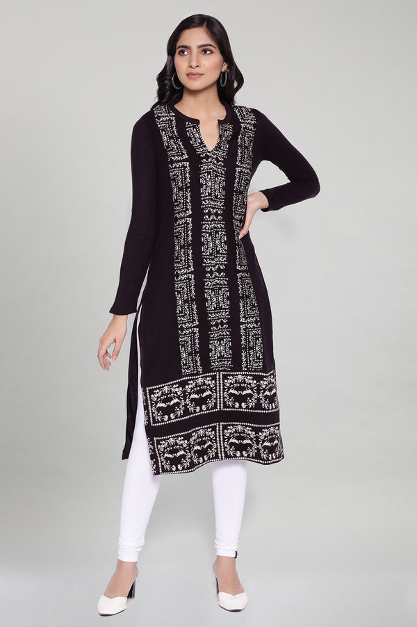 Purple Acrylic Jacquard kurta