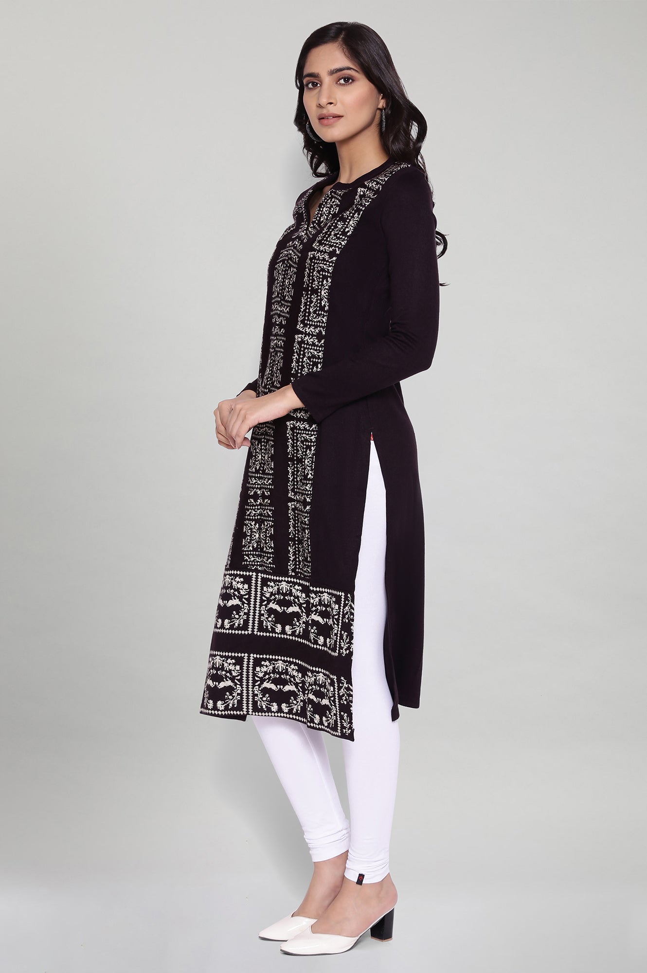 Purple Acrylic Jacquard kurta