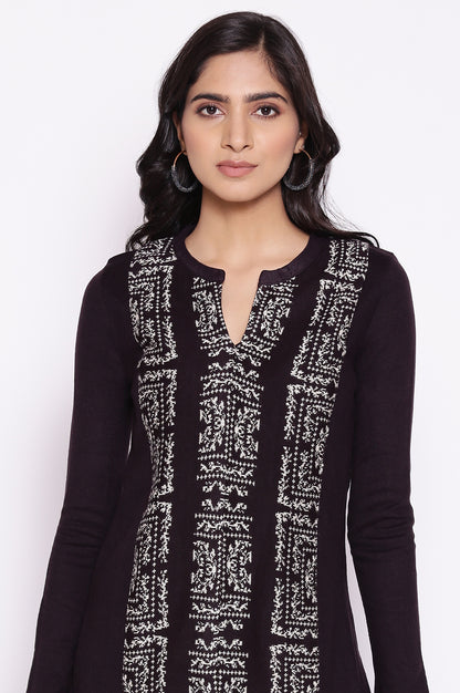Purple Acrylic Jacquard kurta