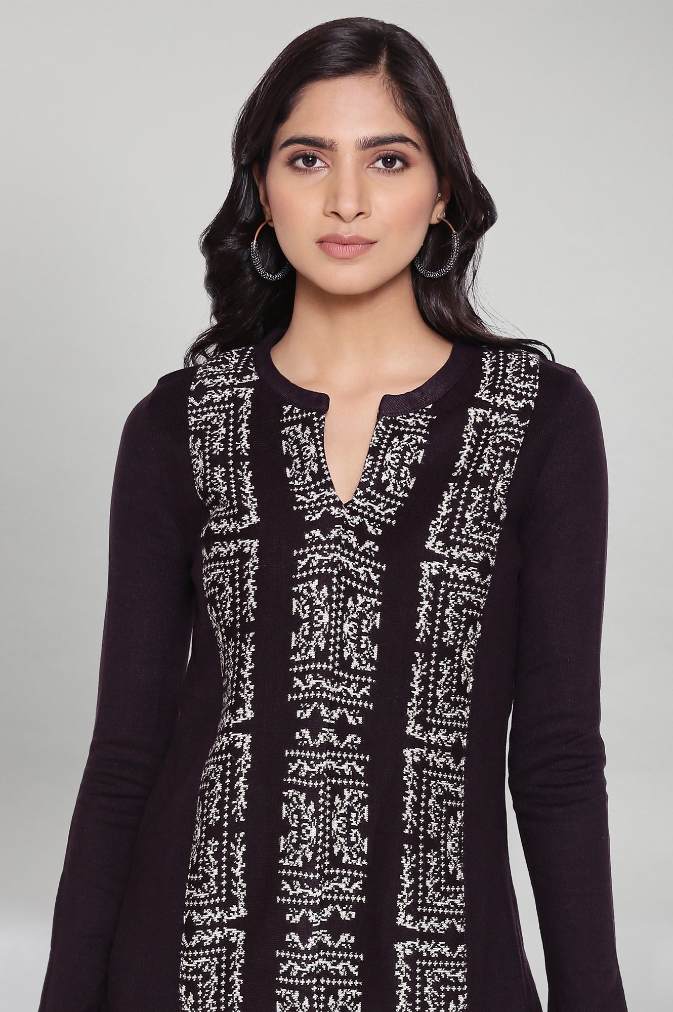 Purple Acrylic Jacquard kurta