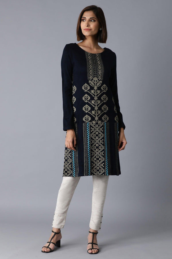 Blue Straight Winter kurta