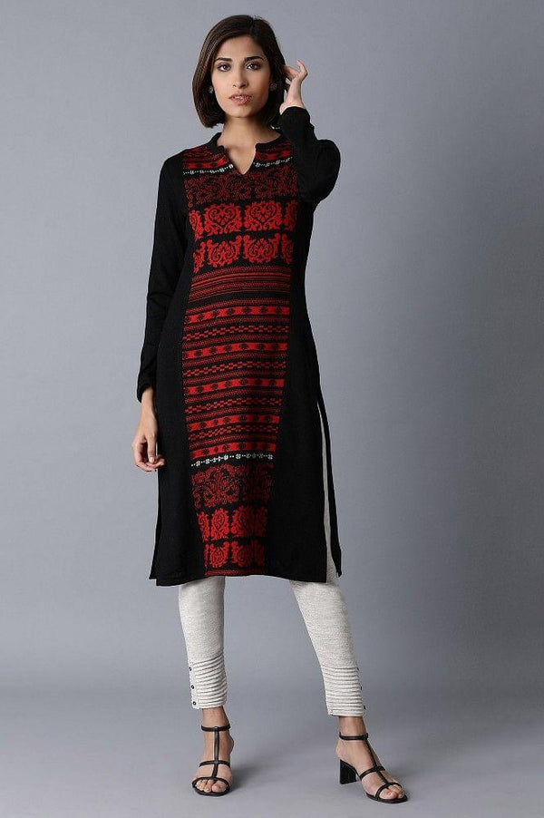 Jet Black Straight Winter kurta