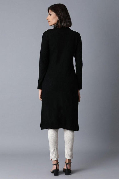 Jet Black Straight Winter kurta - wforwoman