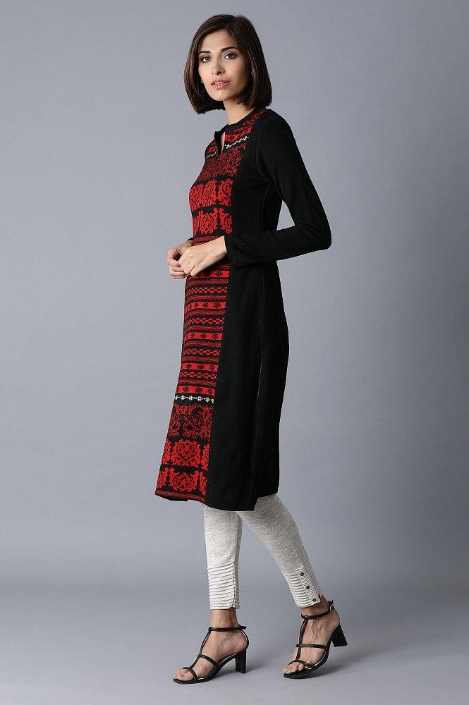 Jet Black Straight Winter kurta - wforwoman