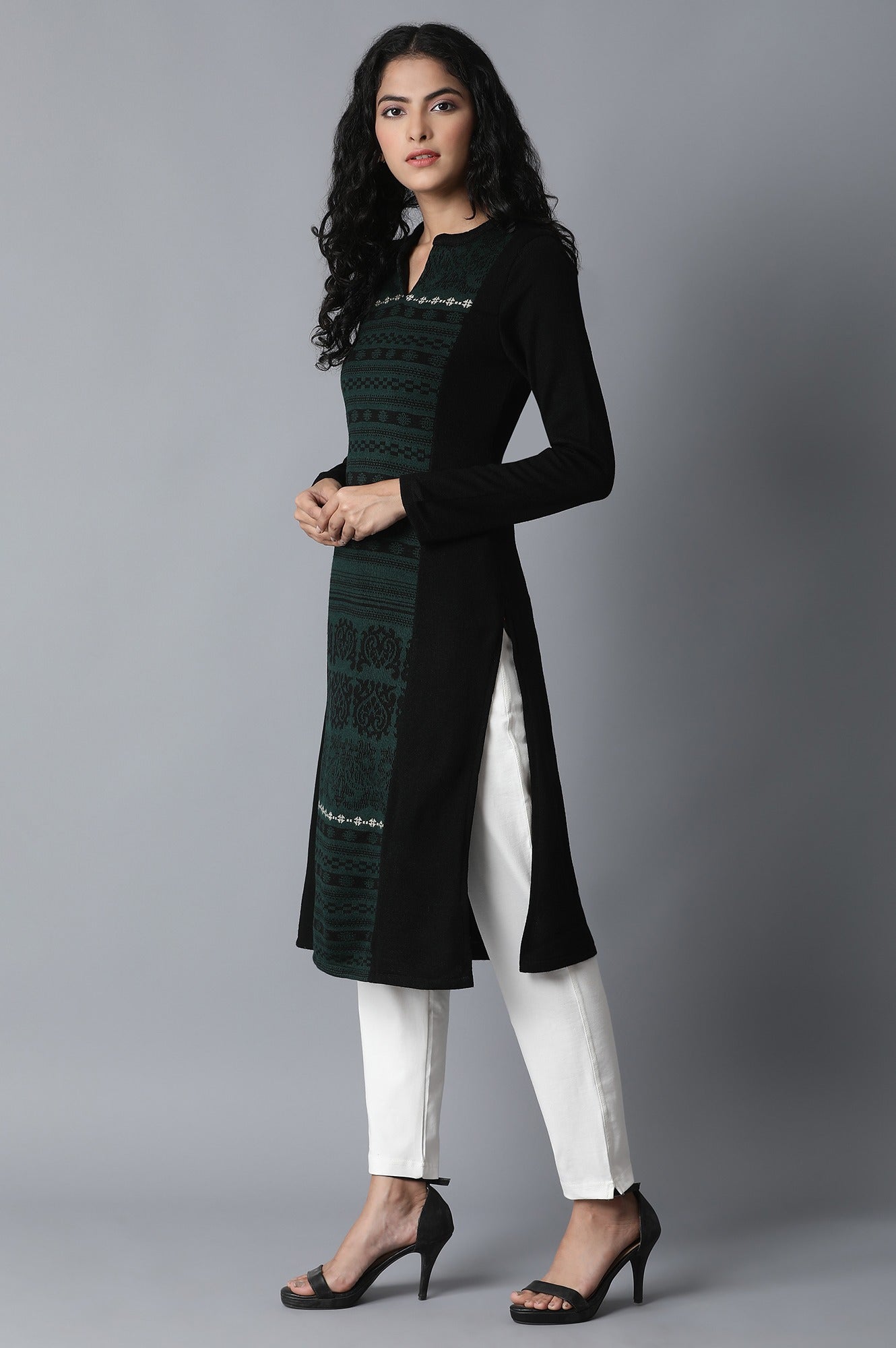 Jet Black Straight Winter kurta