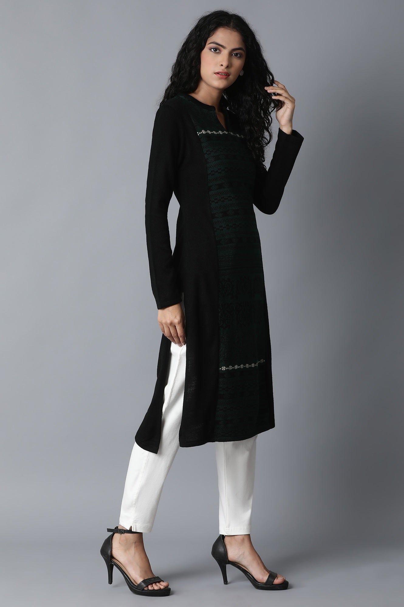 Jet Black Straight Winter kurta