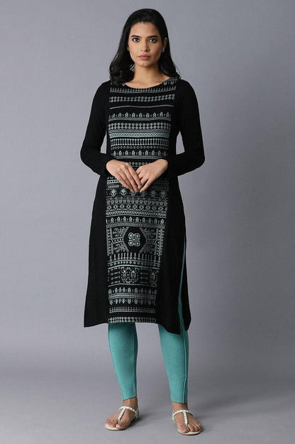 Jade Green Acrylic Jacquard kurta - wforwoman
