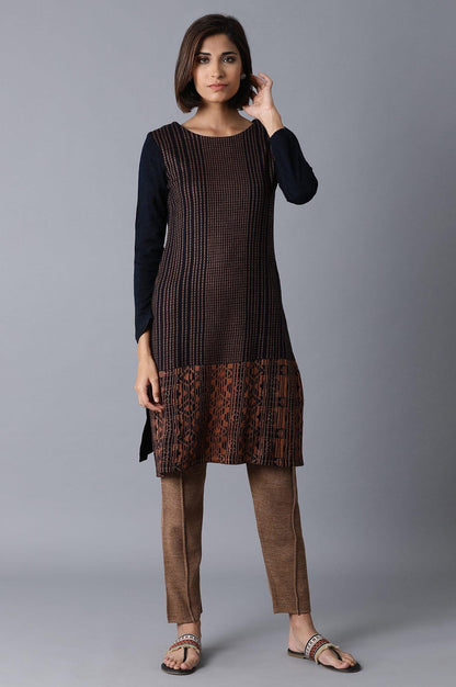Navy Melange Acrylic Jacquard kurta - wforwoman