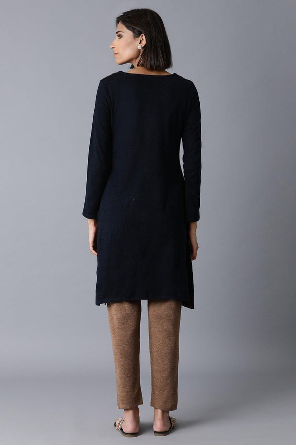 Navy Melange Acrylic Jacquard kurta