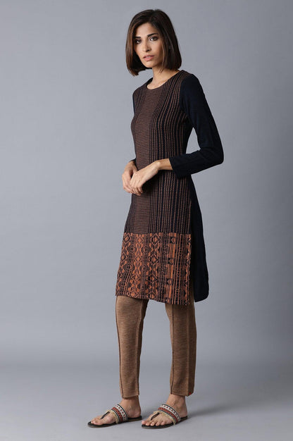 Navy Melange Acrylic Jacquard kurta - wforwoman