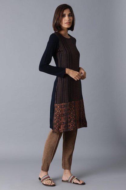 Navy Melange Acrylic Jacquard kurta - wforwoman