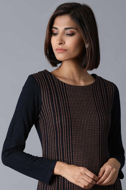 Navy Melange Acrylic Jacquard kurta - wforwoman