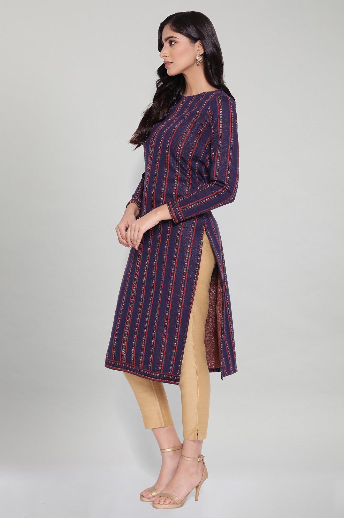 Blue Coral PC Jacquard kurta - wforwoman