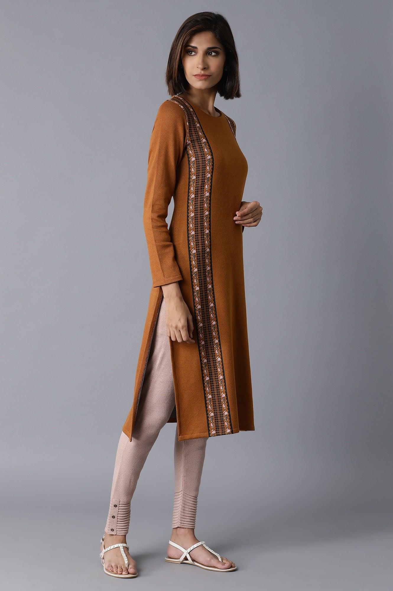 Mustard PC Jacquard kurta - wforwoman